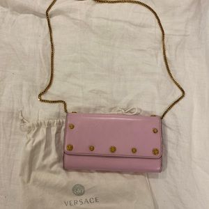 Versace Light Pink Gold Medusa Stud Flap Wallet On
Chain Woc Clutch Bag